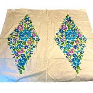 Turquoise, Green and Pink floral Printed fabric panel NIB